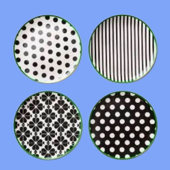 Kate Spade NY x Target 2025 Black and White Clover Appetizer Plate Set of 4 NEW - Picture 2 of 10
